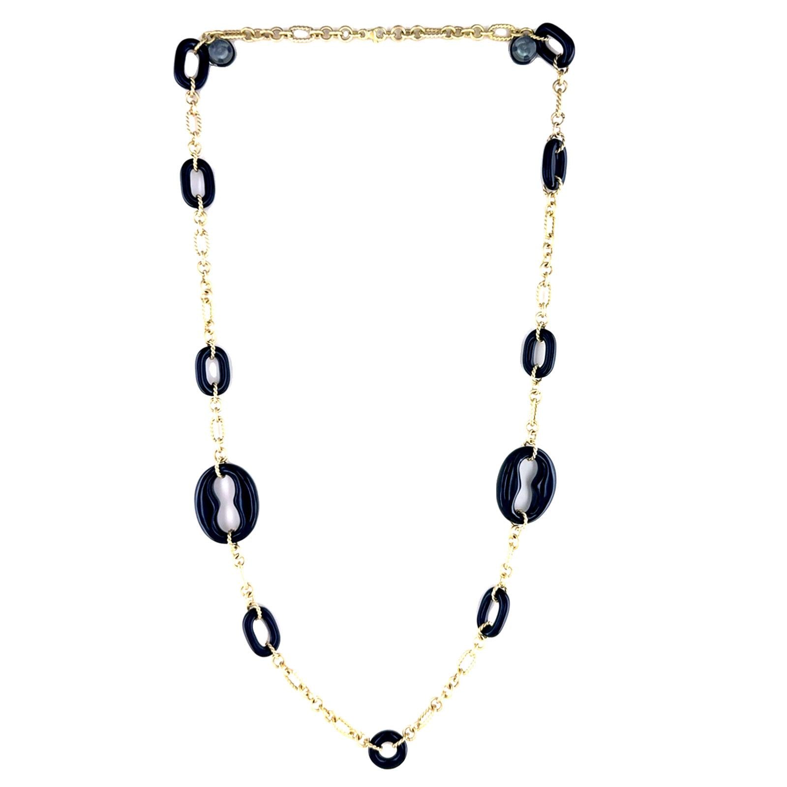 Onyx 14 Karat Yellow Gold Link Necklace Signed Herco