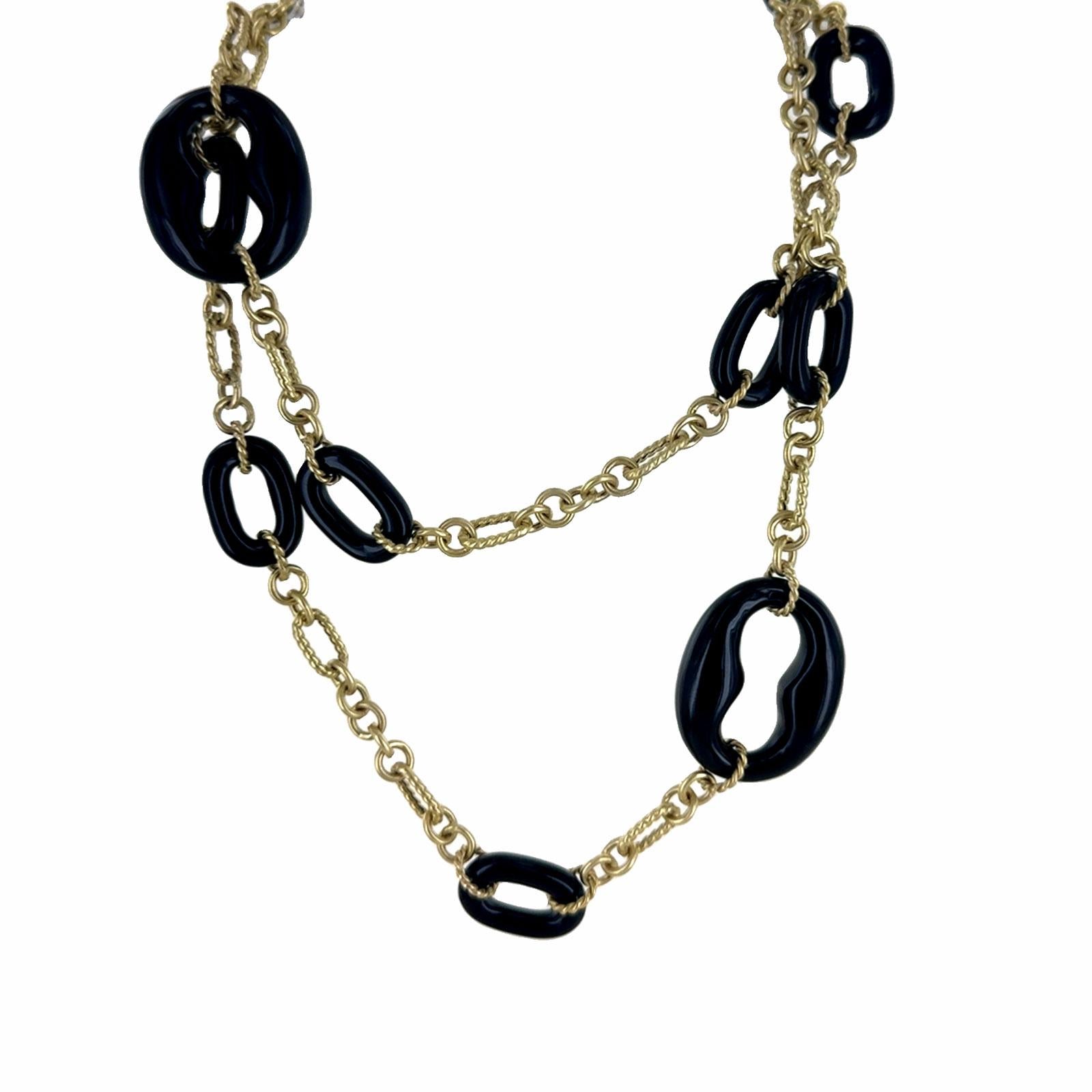 Onyx 14 Karat Yellow Gold Link Necklace Signed Herco