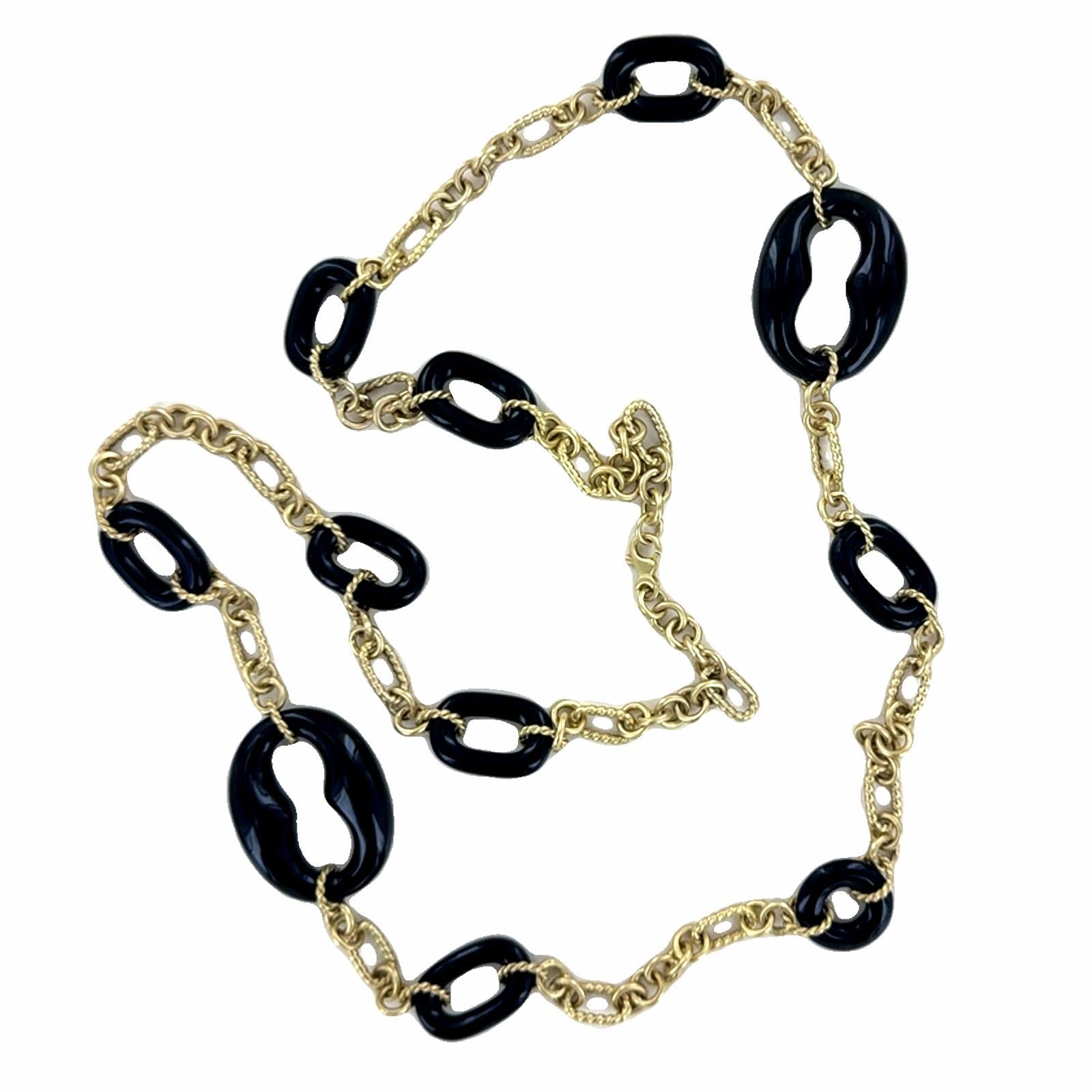 Onyx 14 Karat Yellow Gold Link Necklace Signed Herco