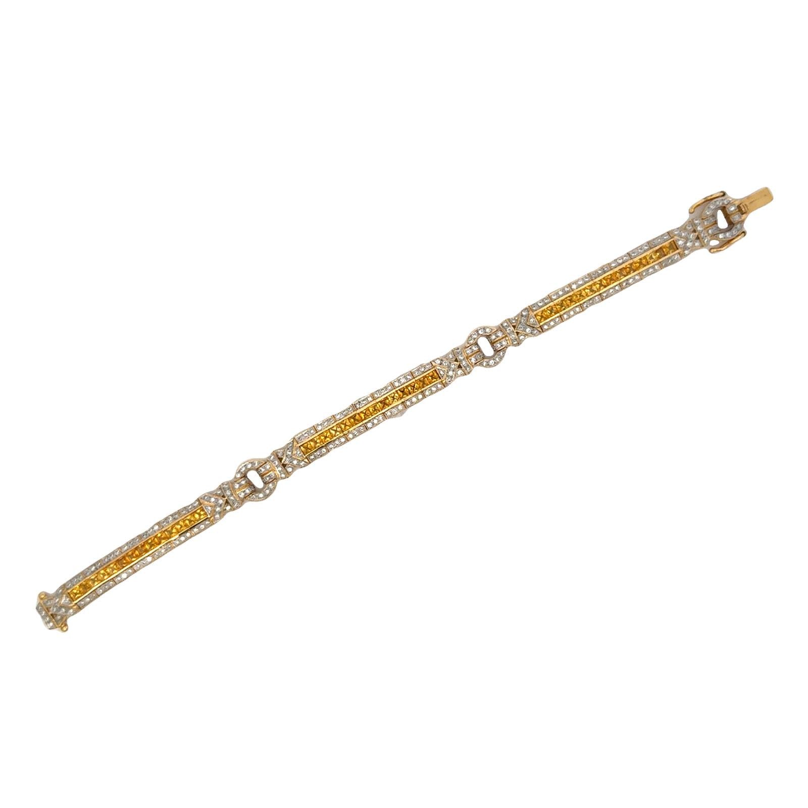 Diamond & Yellow Sapphire 18 Karat Yellow Gold Modern Link Bracelet