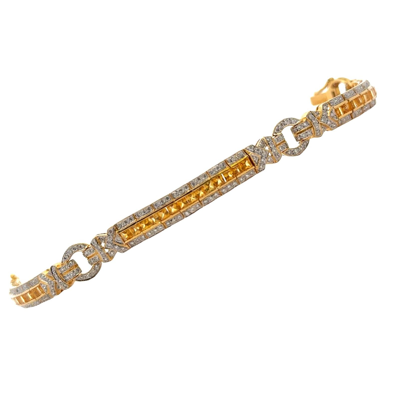 Diamond & Yellow Sapphire 18 Karat Yellow Gold Modern Link Bracelet