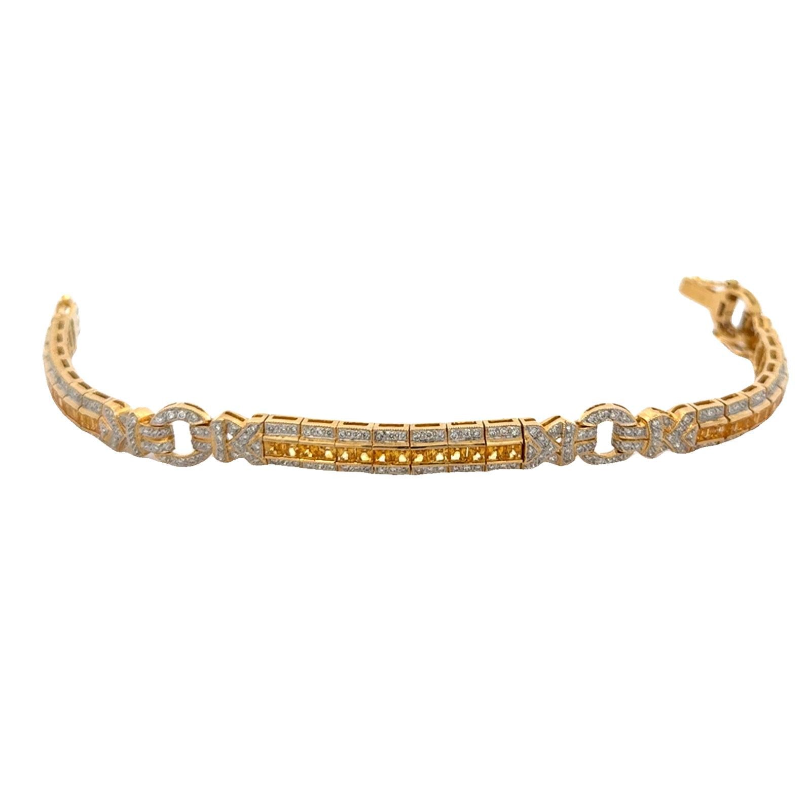 Diamond & Yellow Sapphire 18 Karat Yellow Gold Modern Link Bracelet