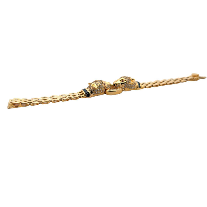 Diamond 14 Karat Yellow Gold Panther Bracelet Accent Rubies & Sapphires