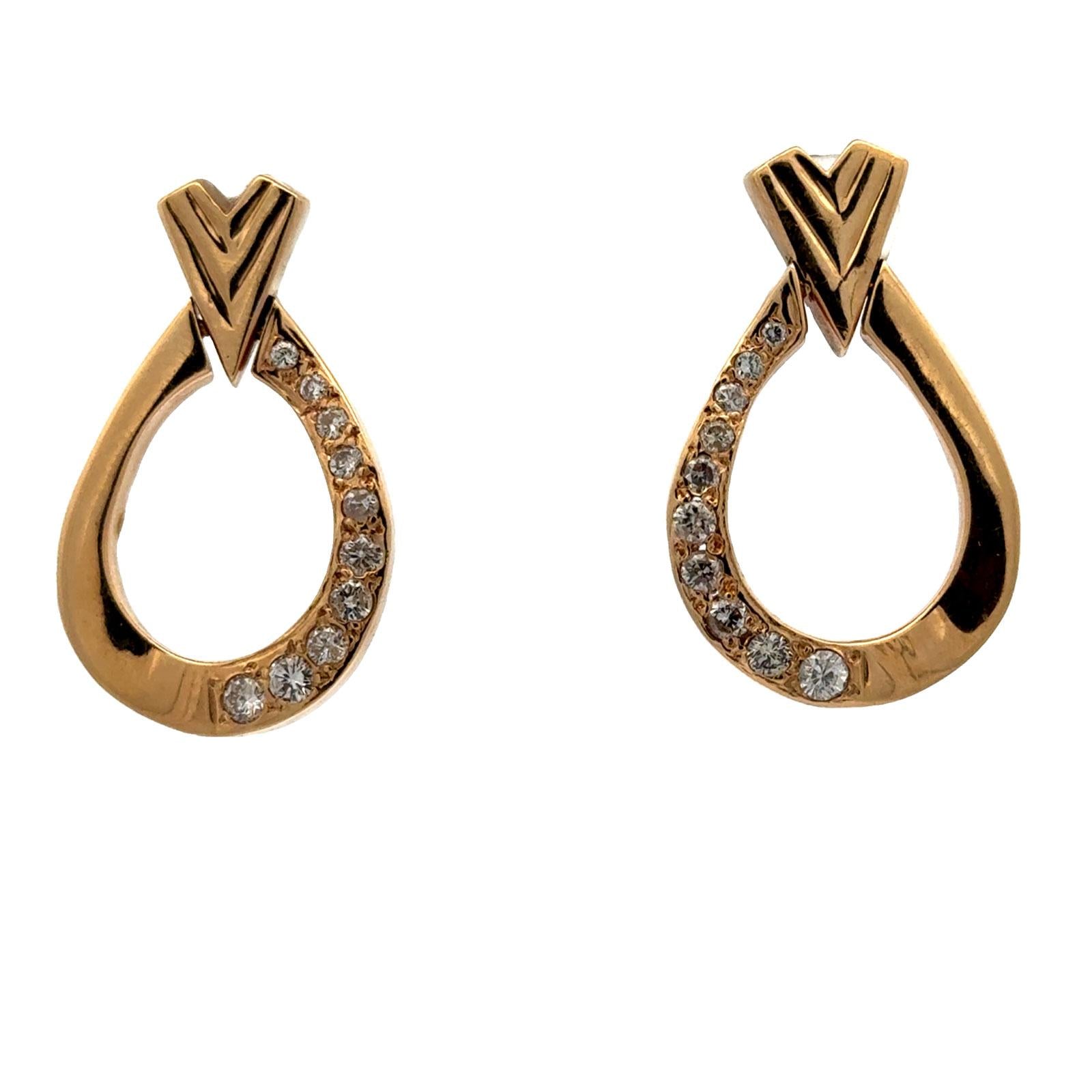Diamond 14 Karat Yellow Gold Open Hoop Drop Earrings