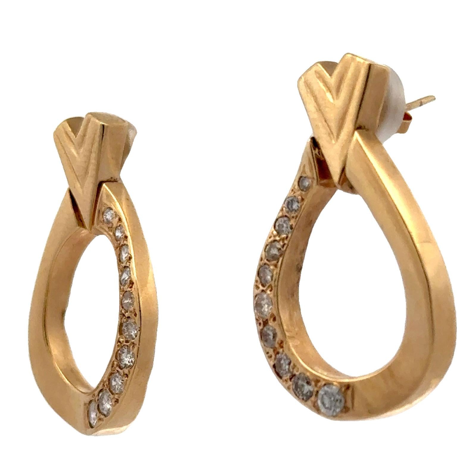 Diamond 14 Karat Yellow Gold Open Hoop Drop Earrings