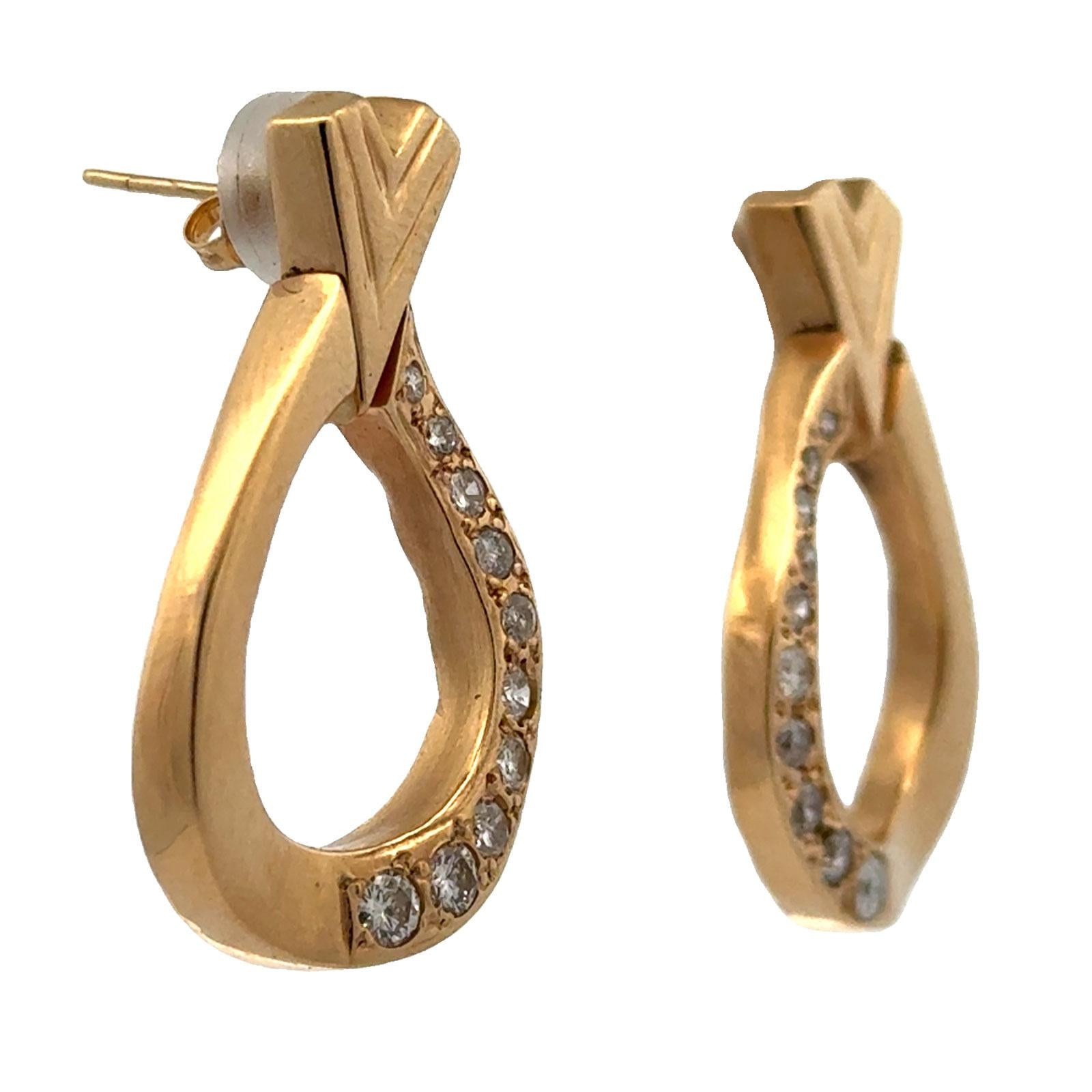 Diamond 14 Karat Yellow Gold Open Hoop Drop Earrings