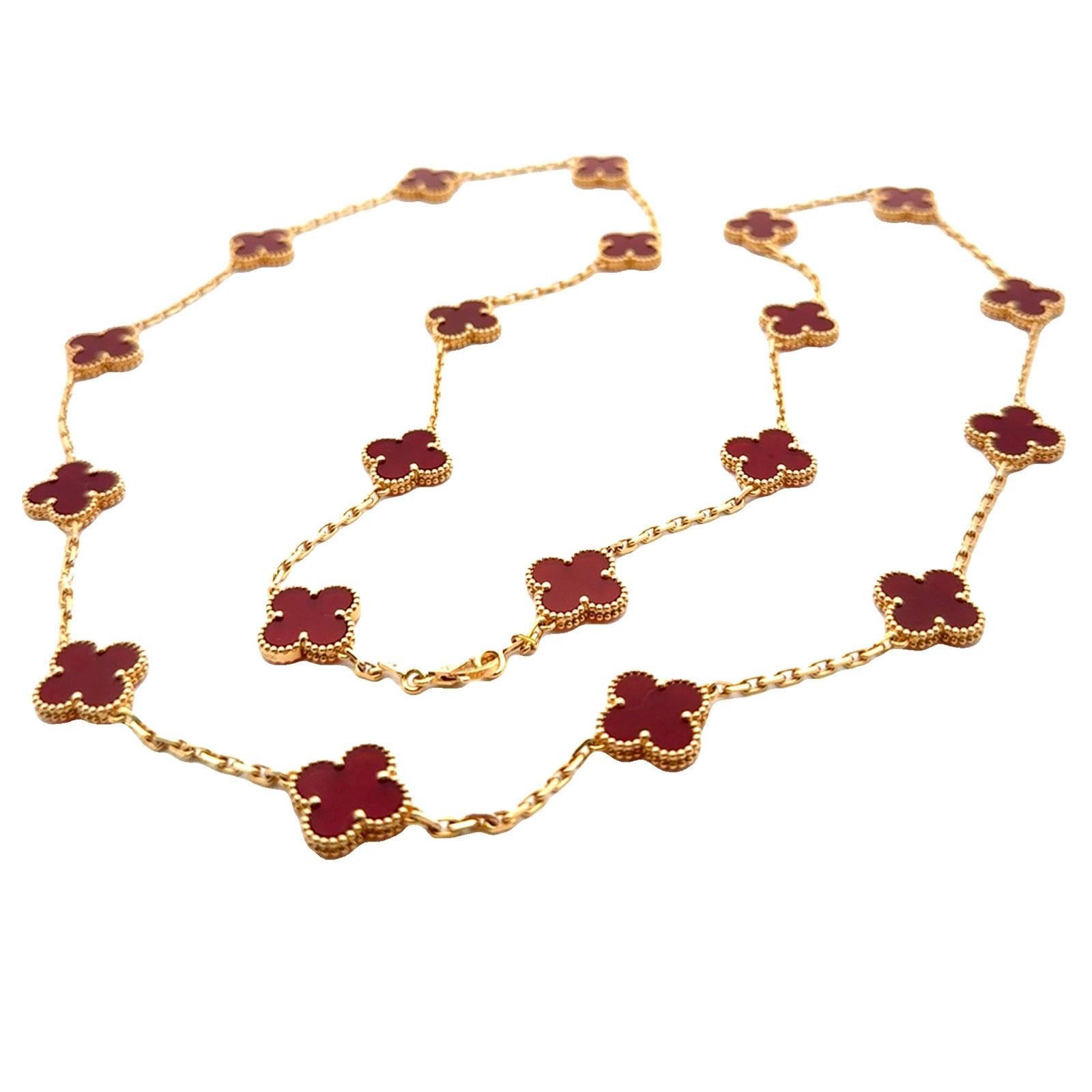 Van Cleef & Arpels Vintage Alhambra Carnelian 20 motif 18KYG Necklace Box/Paper