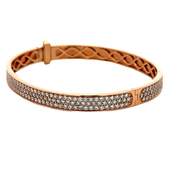 Diamond 18 Karat Rose Gold Three Row Bangle Bracelet New Modern