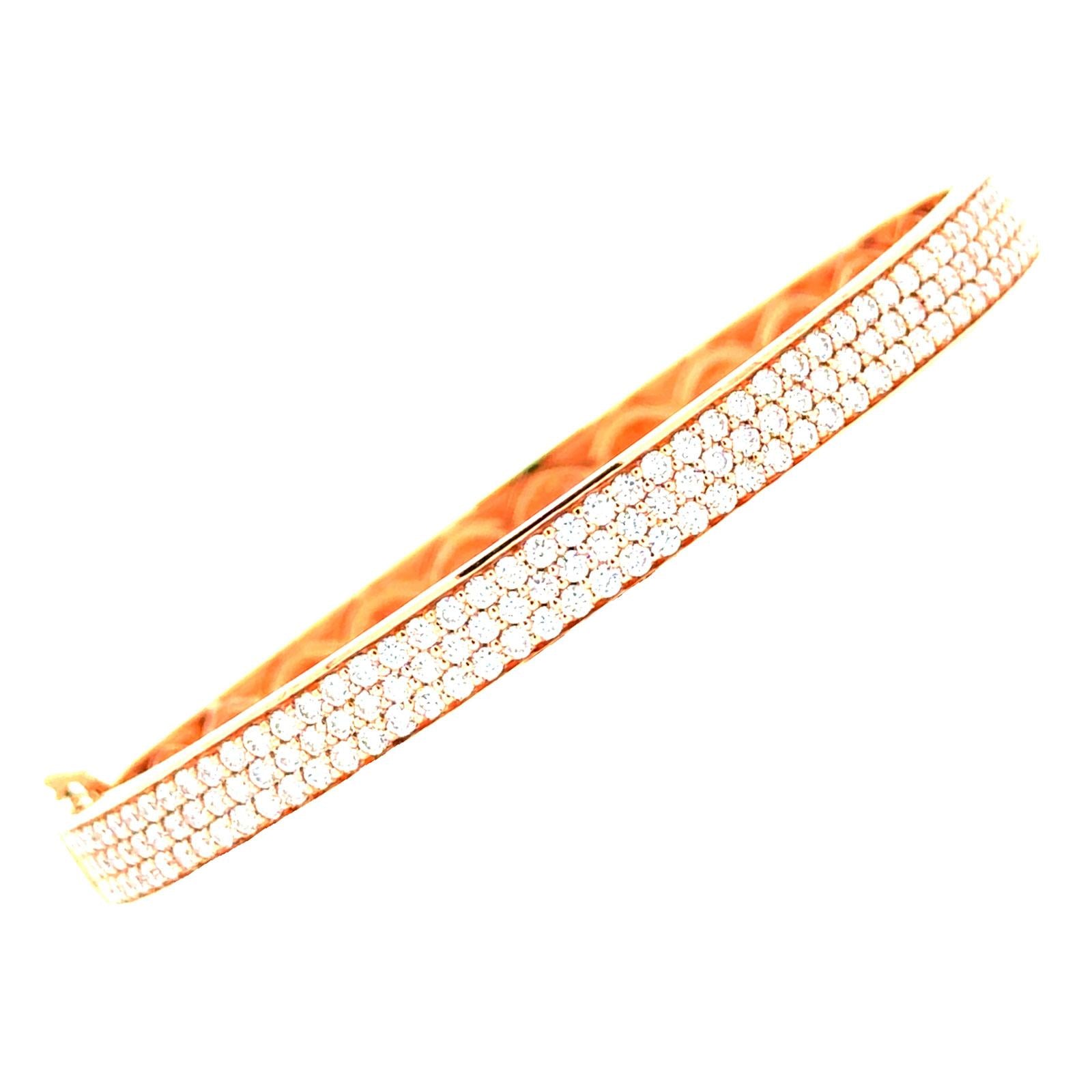Diamond 18 Karat Rose Gold Three Row Bangle Bracelet New Modern