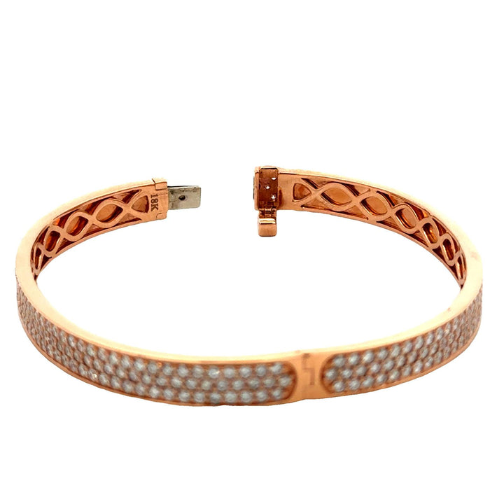 Diamond 18 Karat Rose Gold Three Row Bangle Bracelet New Modern