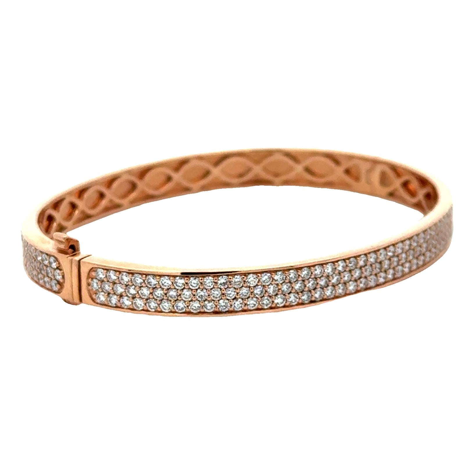 Diamond 18 Karat Rose Gold Three Row Bangle Bracelet New Modern