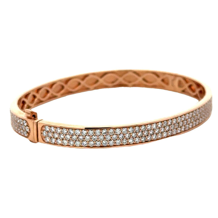 Diamond 18 Karat Rose Gold Three Row Bangle Bracelet New Modern