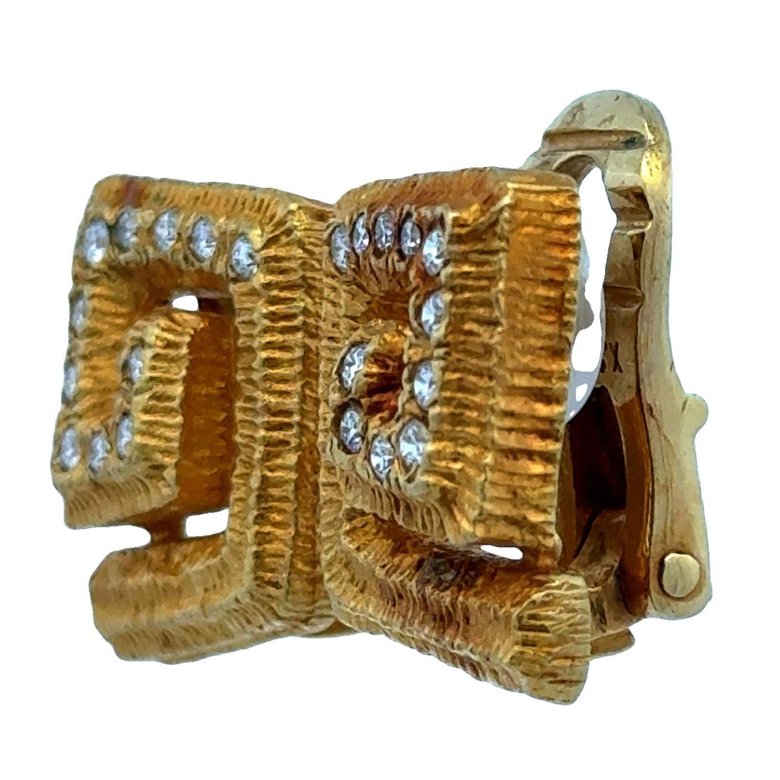 Mapamenos-Natepas 18K Yellow Textured Gold Diamond Greek Key Ear Clip Earrings