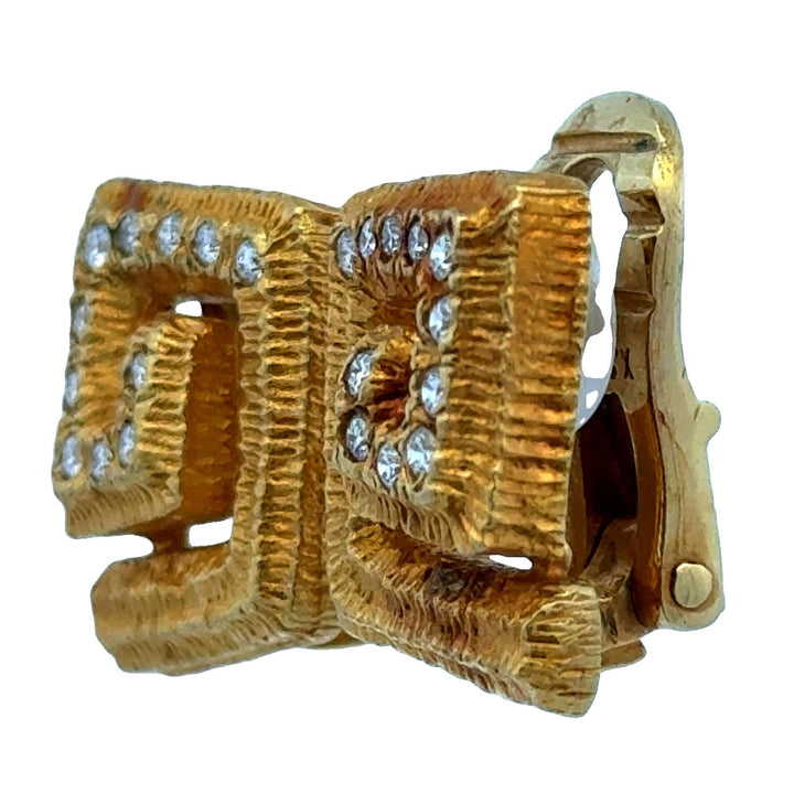 Mapamenos-Natepas 18K Yellow Textured Gold Diamond Greek Key Ear Clip Earrings