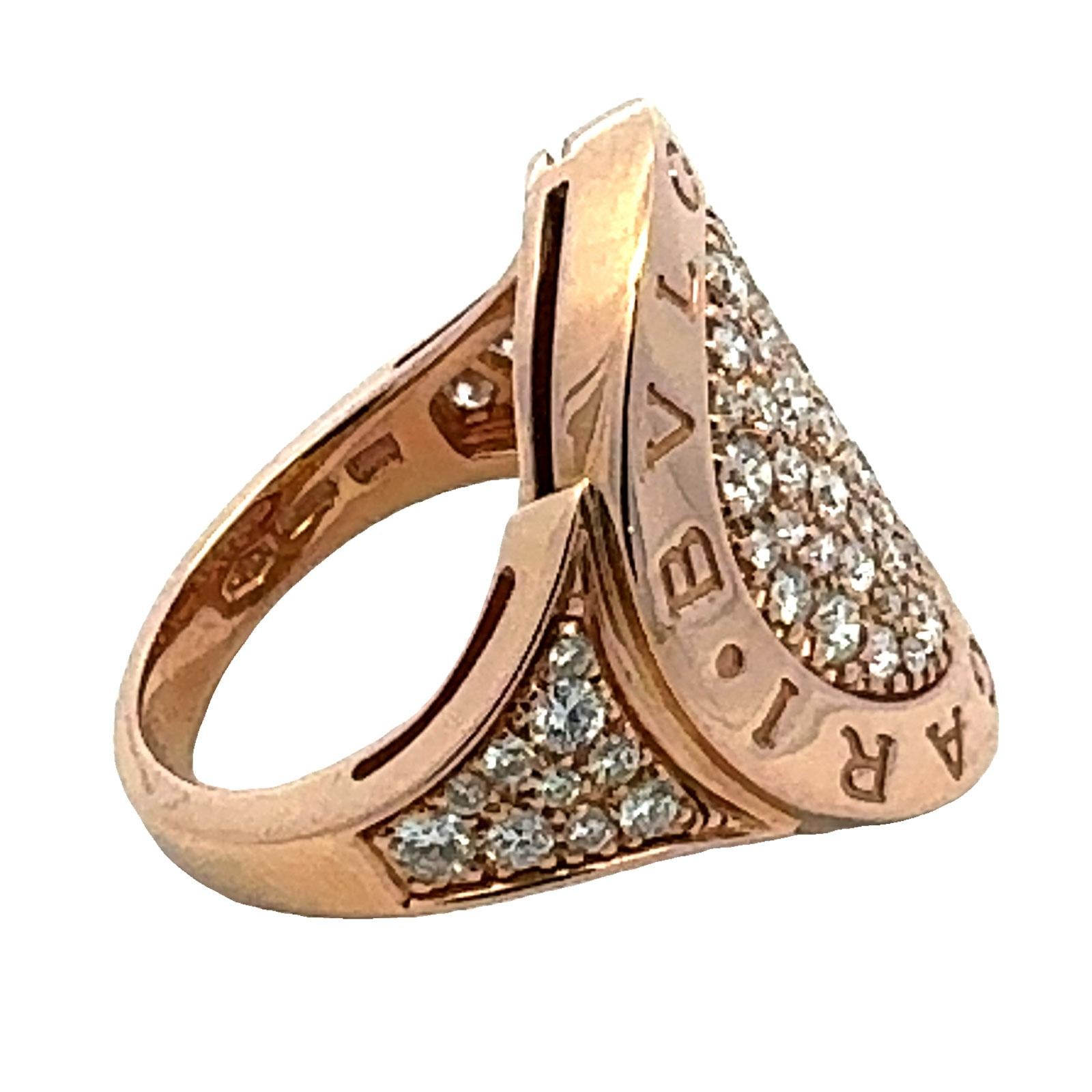 BVLGARI BVLGARI Pavé Diamond 18 Karat Rose Gold Statement Ring