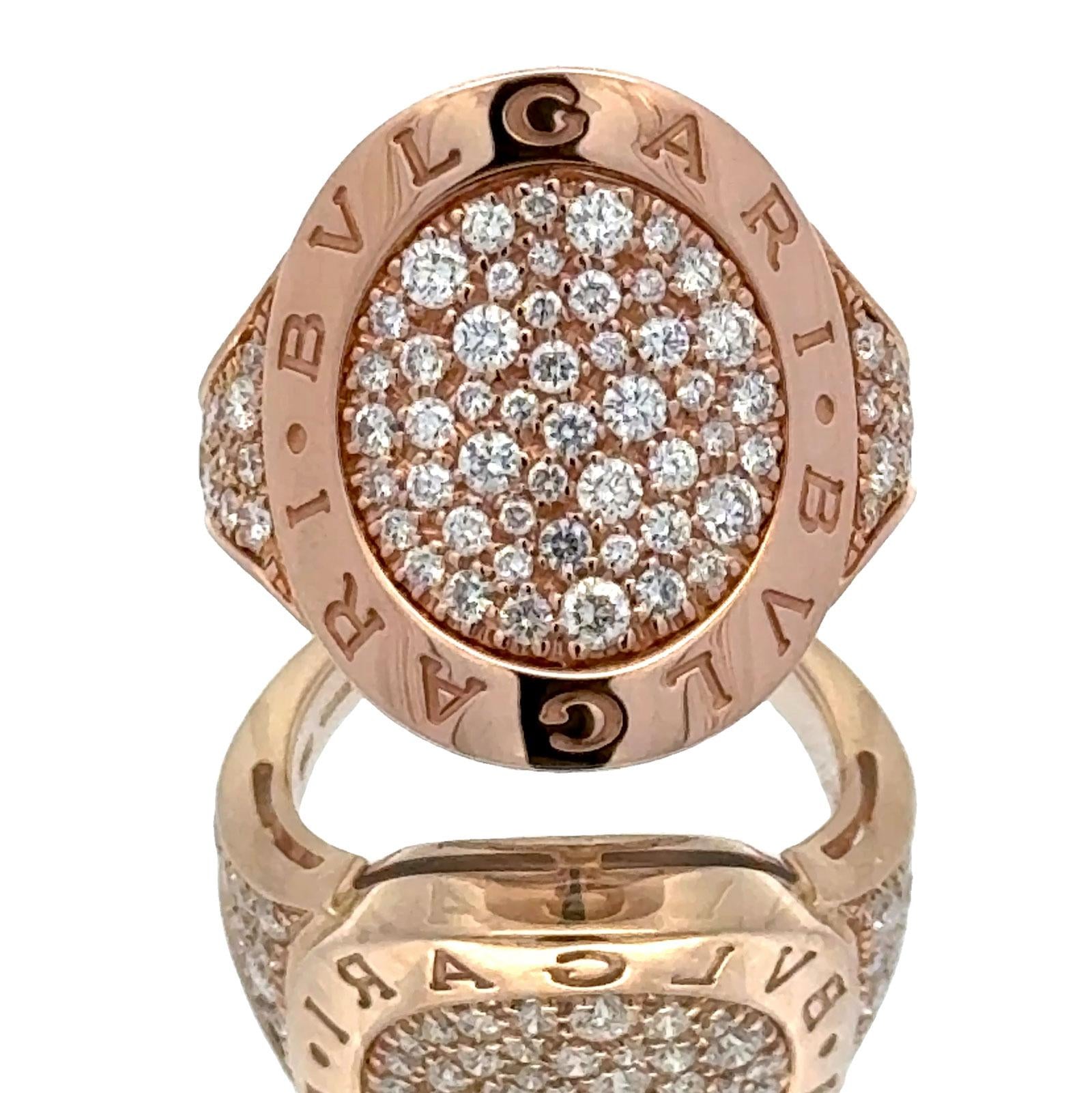 BVLGARI BVLGARI Pavé Diamond 18 Karat Rose Gold Statement Ring