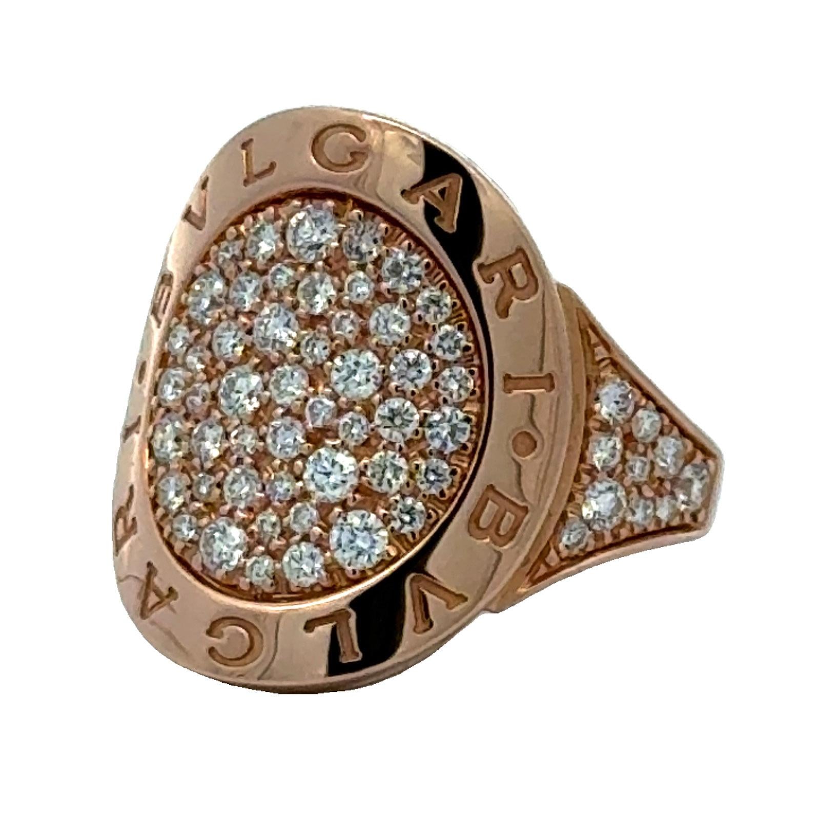 BVLGARI BVLGARI Pavé Diamond 18 Karat Rose Gold Statement Ring