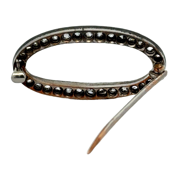 Victorian Old Mine Cut Diamond 14KYG Sterling Silver Oval Antique Brooch Pin