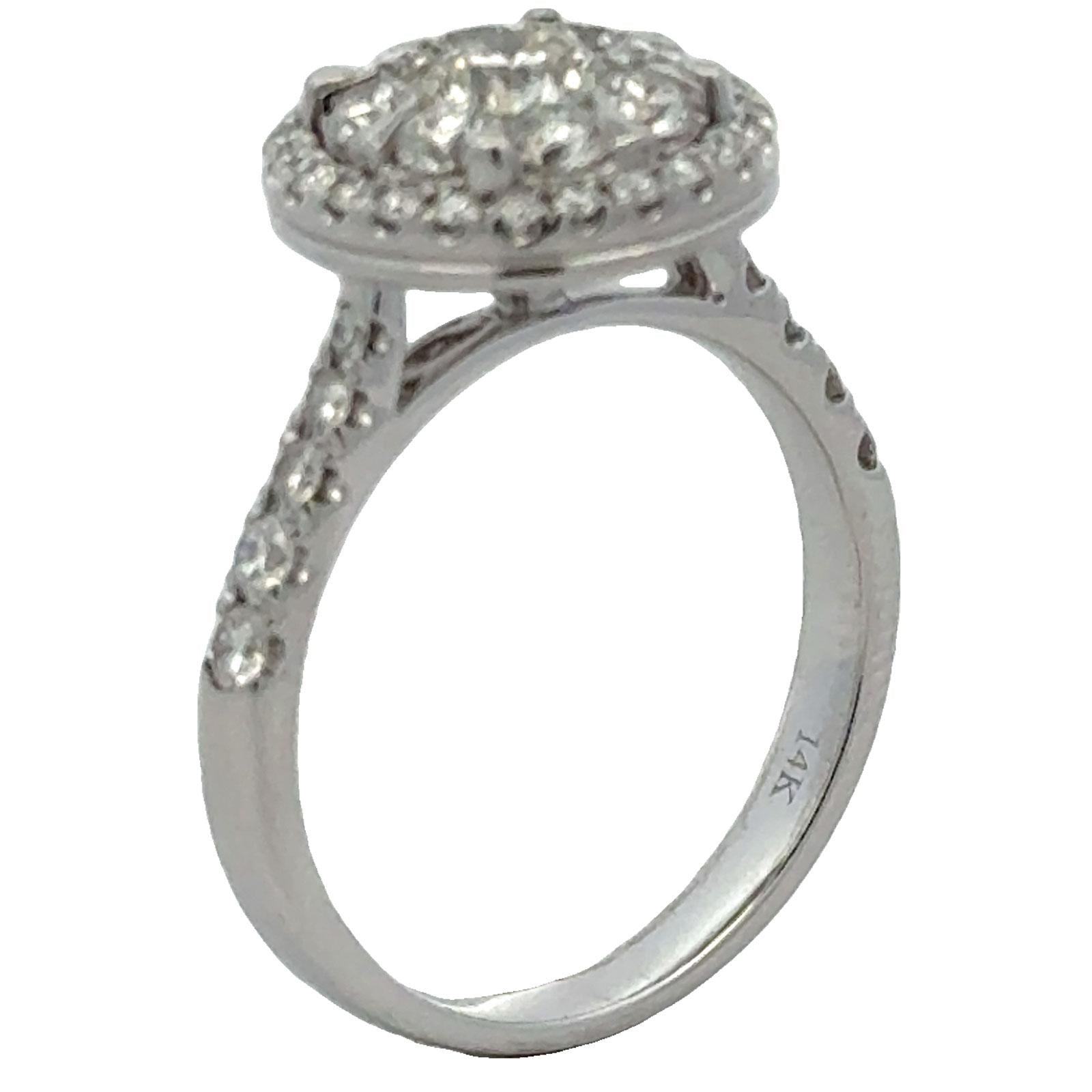 Diamond Cluster 14 Karat White Gold Halo Engagment Ring Modern