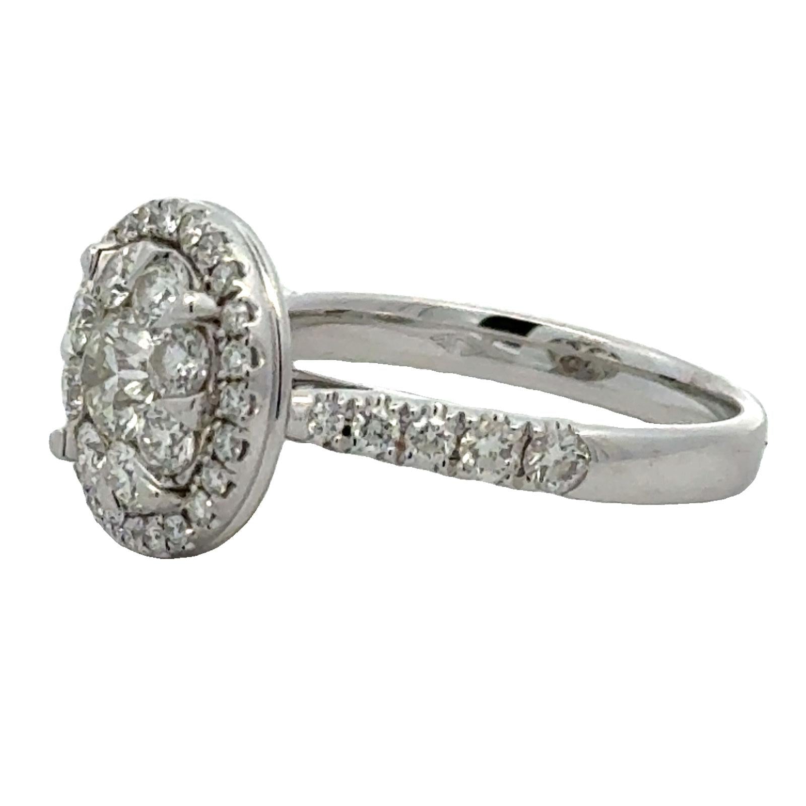 Diamond Cluster 14 Karat White Gold Halo Engagment Ring Modern