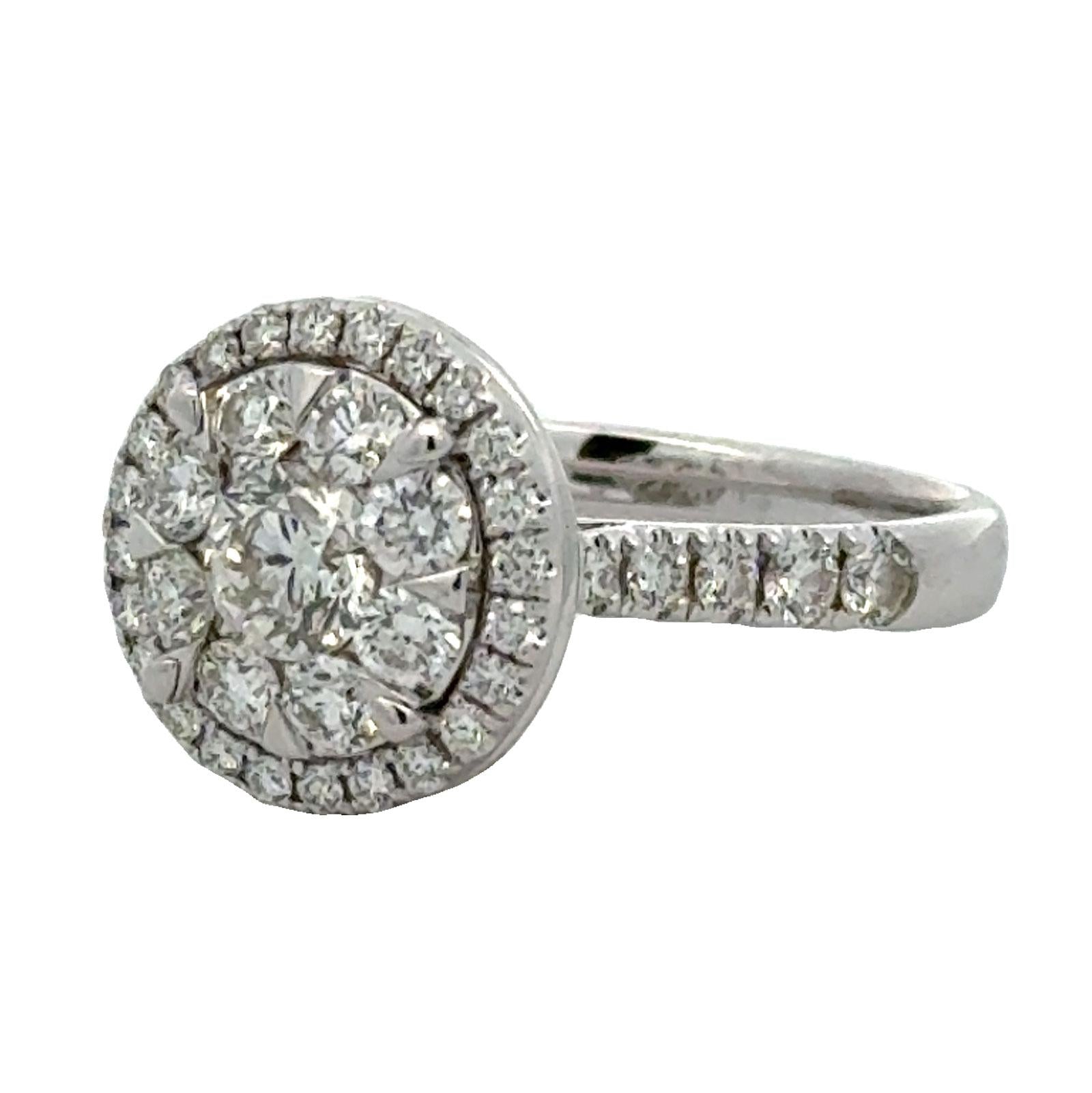 Diamond Cluster 14 Karat White Gold Halo Engagment Ring Modern
