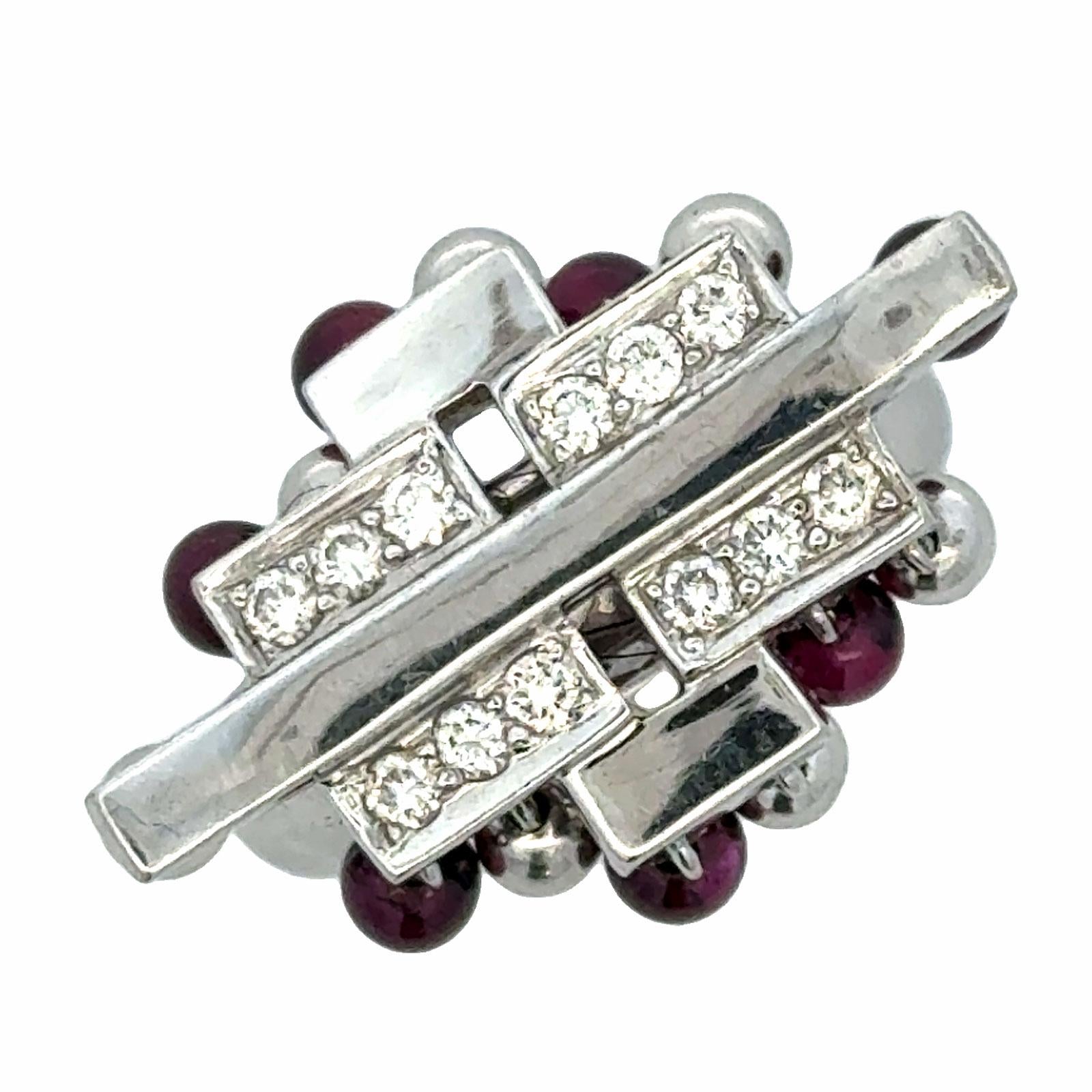 Diamond Ruby 18 Karat White Gold Contemporary Cocktail Vintage Ring