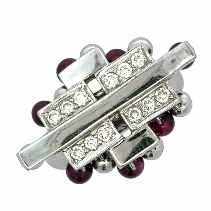 Diamond Ruby 18 Karat White Gold Contemporary Cocktail Vintage Ring