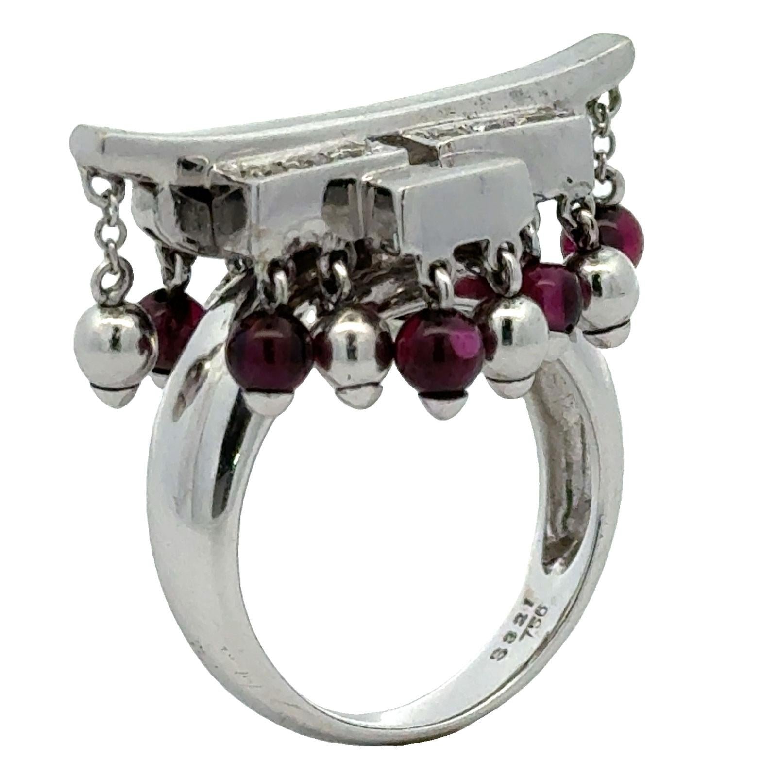 Diamond Ruby 18 Karat White Gold Contemporary Cocktail Vintage Ring