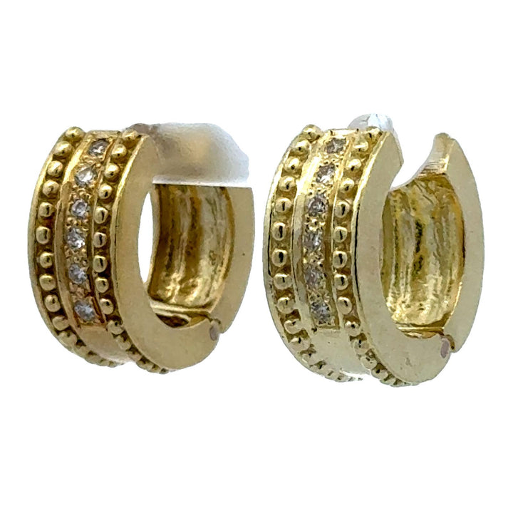 Diamond 18 Karat Brushed Polish Yellow Gold Huggie Hoop Earrings