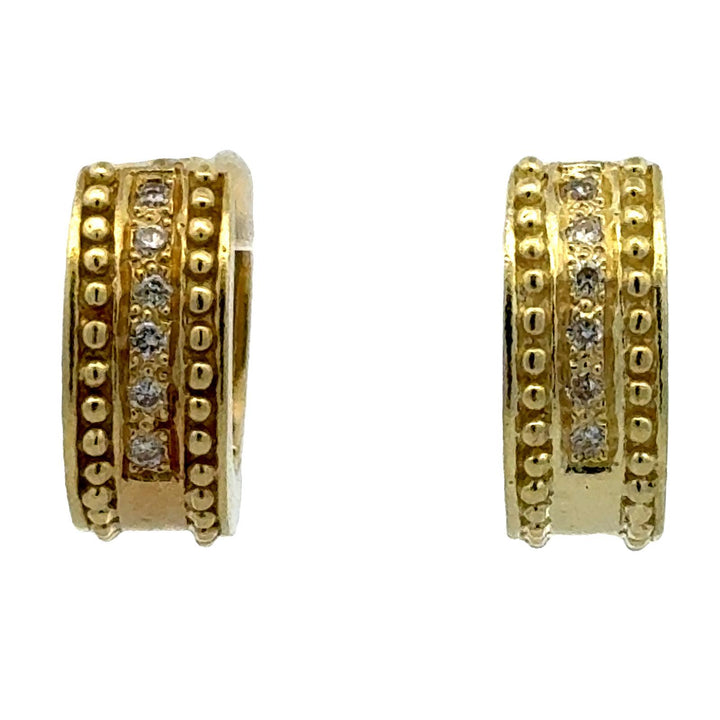 Diamond 18 Karat Brushed Polish Yellow Gold Huggie Hoop Earrings