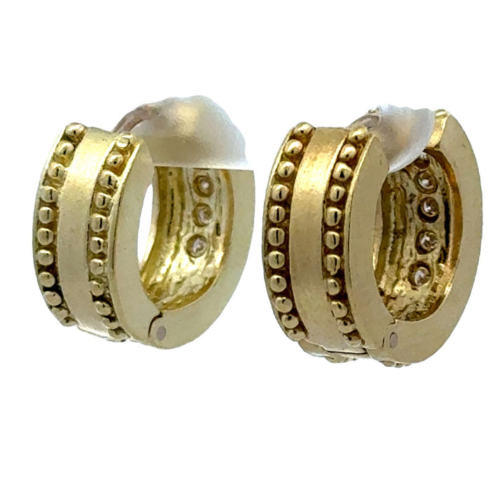 Diamond 18 Karat Brushed Polish Yellow Gold Huggie Hoop Earrings