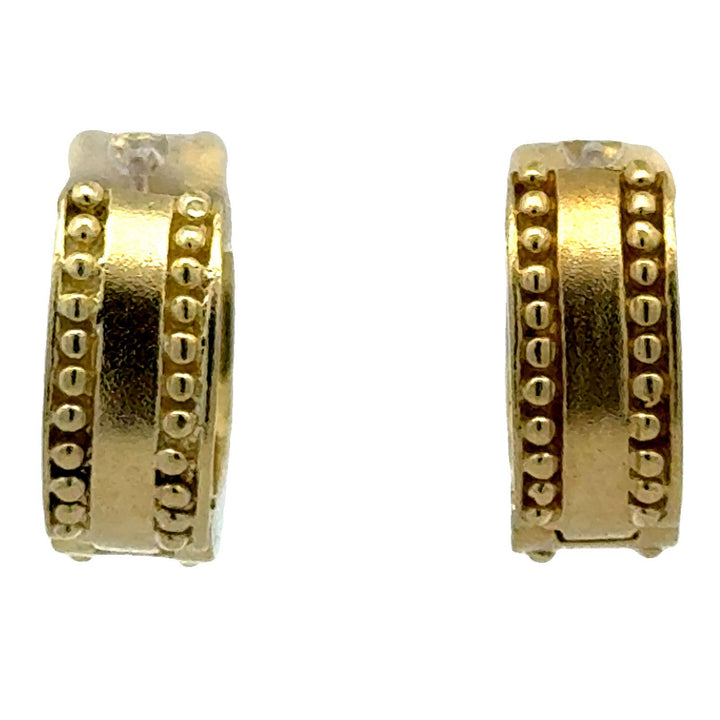 Diamond 18 Karat Brushed Polish Yellow Gold Huggie Hoop Earrings