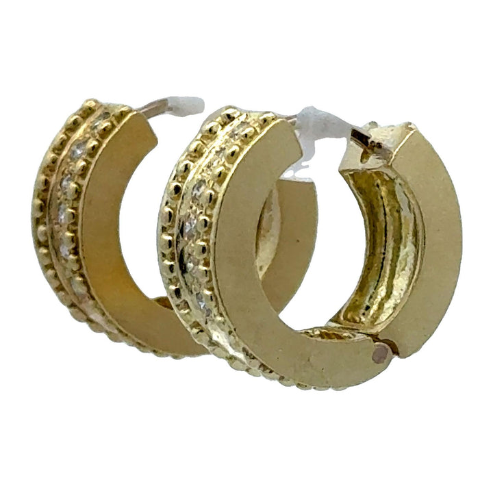 Diamond 18 Karat Brushed Polish Yellow Gold Huggie Hoop Earrings