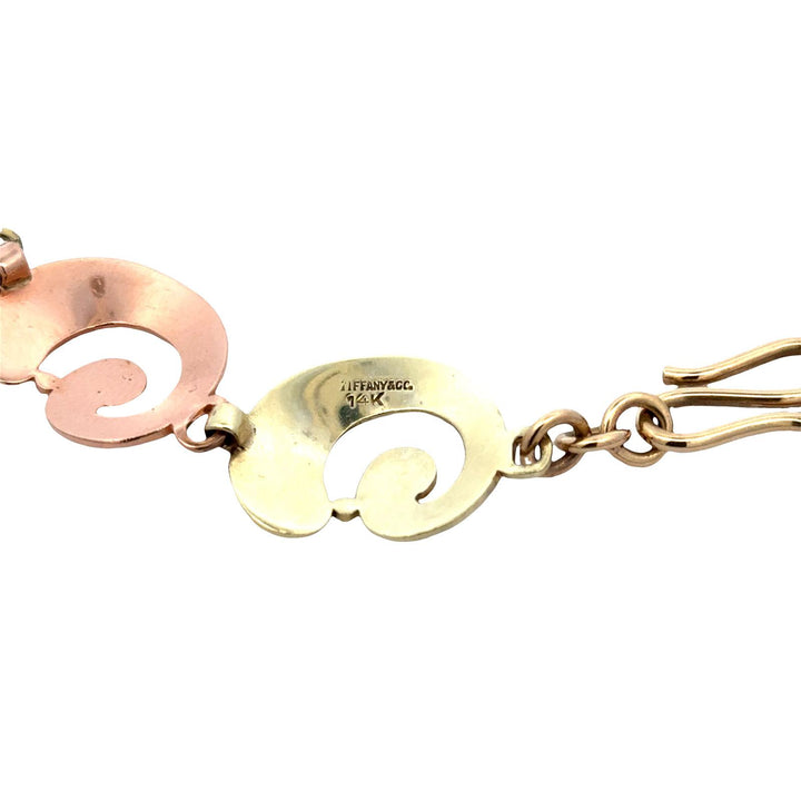 1950's Tiffany & Co. Yellow & Rose Gold Swirl Form Vintage Link Collar Necklace