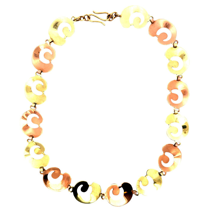 1950's Tiffany & Co. Yellow & Rose Gold Swirl Form Vintage Link Collar Necklace