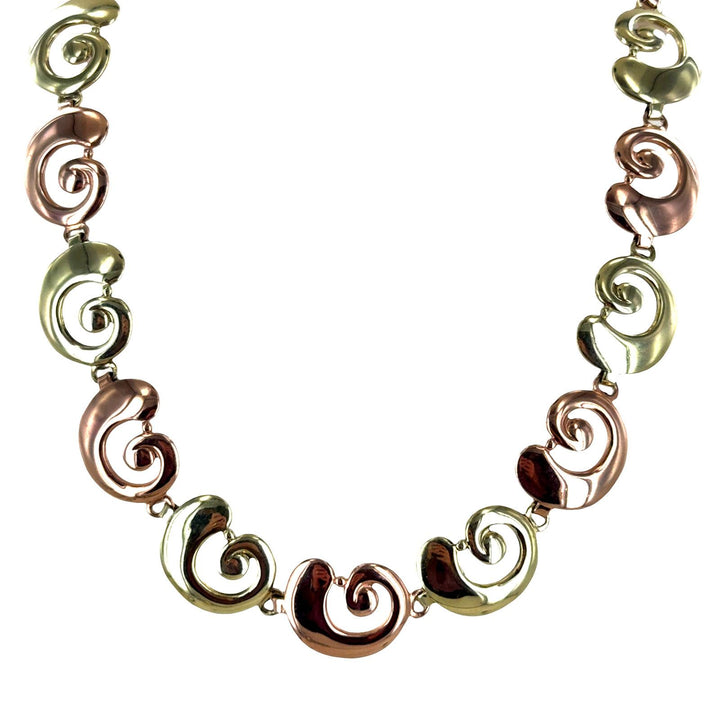 1950's Tiffany & Co. Yellow & Rose Gold Swirl Form Vintage Link Collar Necklace