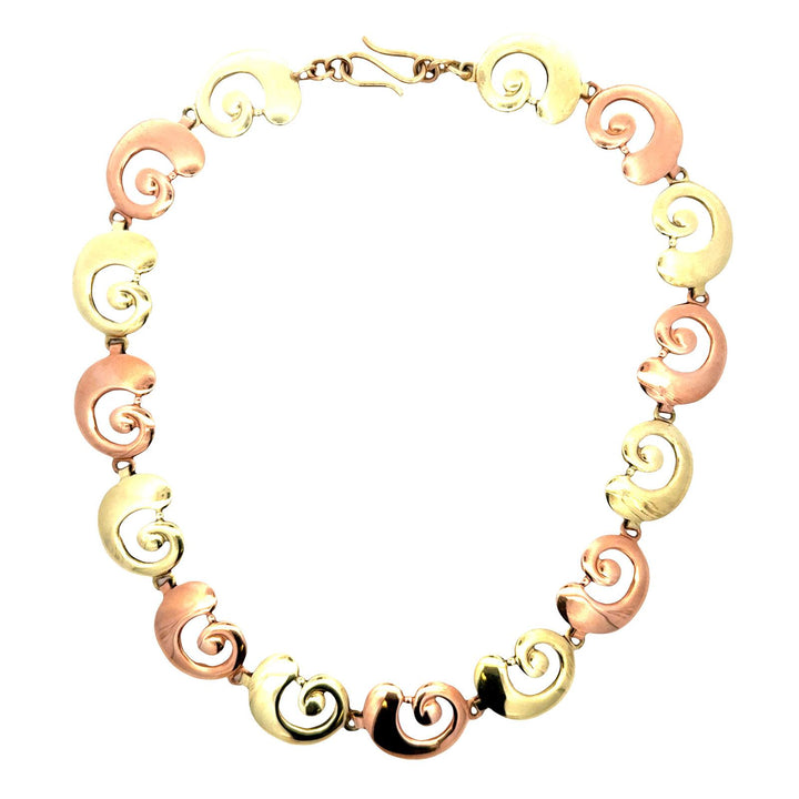 1950's Tiffany & Co. Yellow & Rose Gold Swirl Form Vintage Link Collar Necklace