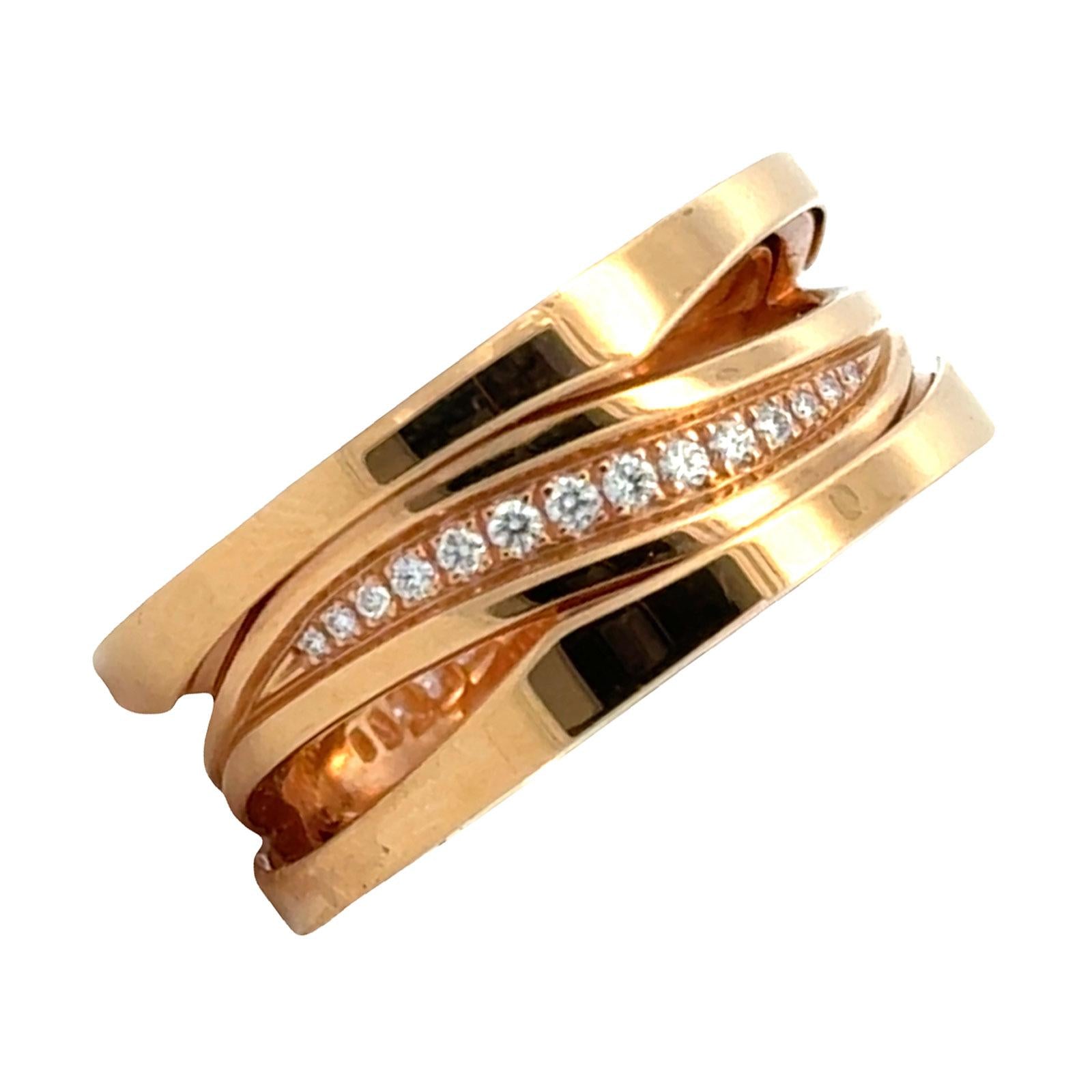 Bvlgari B.zero1 Legend Gold 18 Karat Rose Gold Ring with Diamonds Size 55 B&P NE
