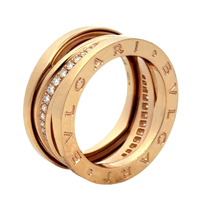 Bvlgari B.zero1 Legend Gold 18 Karat Rose Gold Ring with Diamonds Size 55 B&P NE