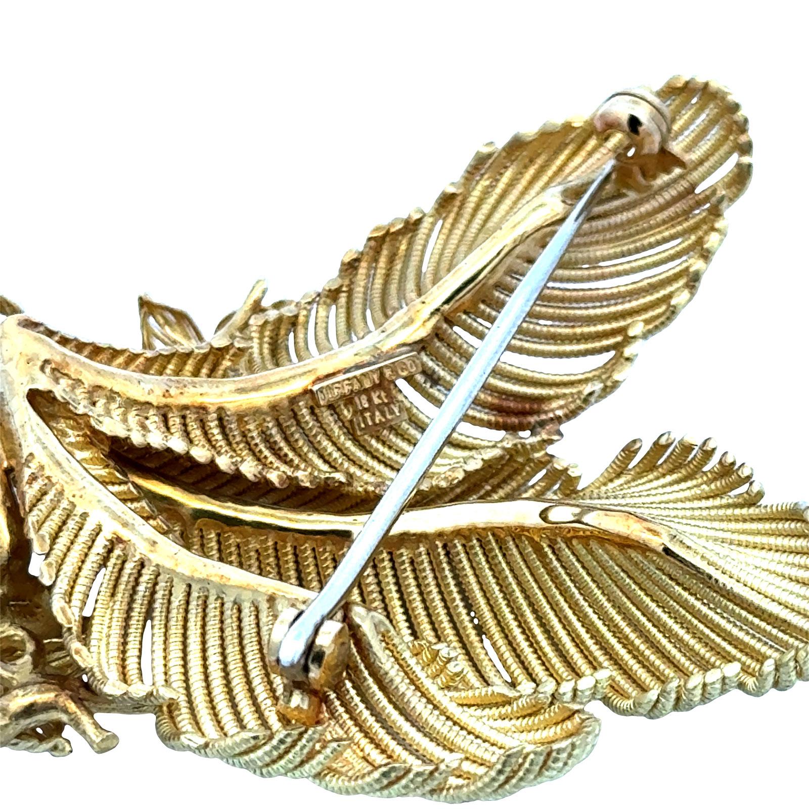 1970's Tiffany & Company Diamond Ruby Flower 18K Yellow Gold Vintage Brooch Pin