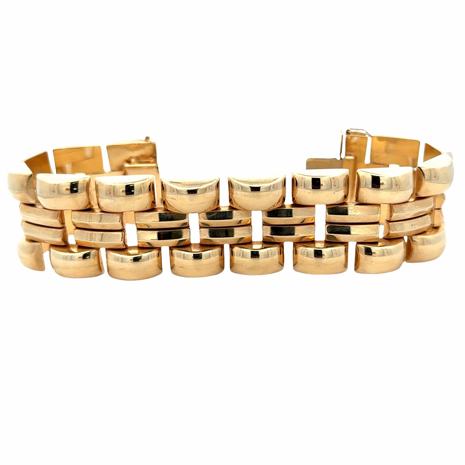 Late 20th Century Italian Ribbed 14 Karat Yellow Gold Link Vintage Bracelet