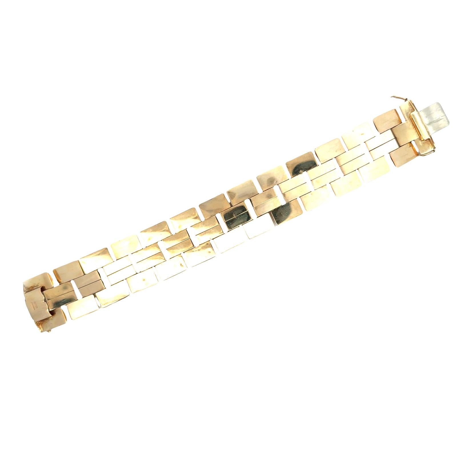 Late 20th Century Italian Ribbed 14 Karat Yellow Gold Link Vintage Bracelet