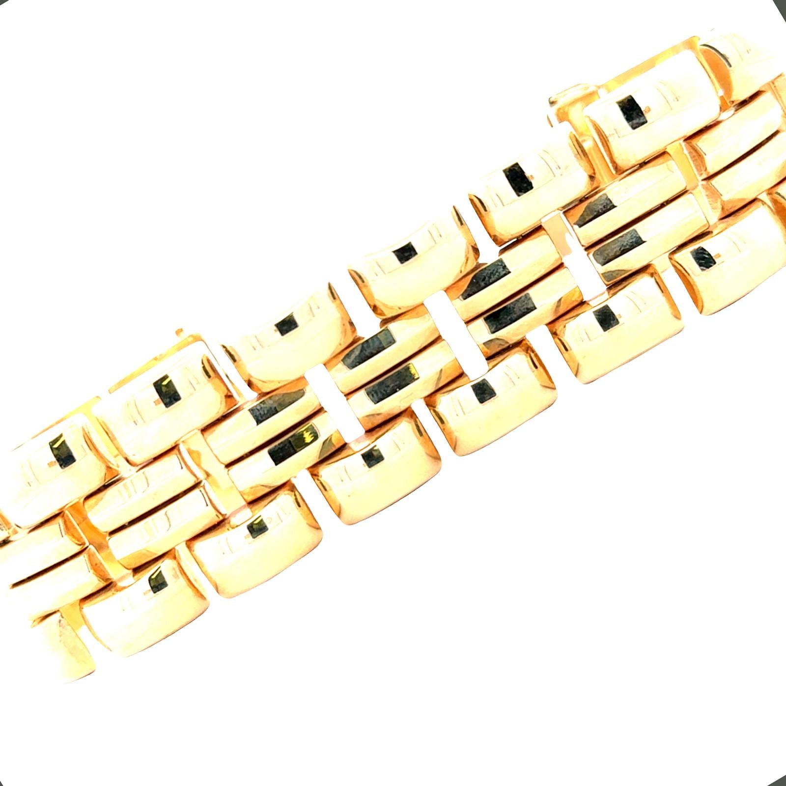 Late 20th Century Italian Ribbed 14 Karat Yellow Gold Link Vintage Bracelet