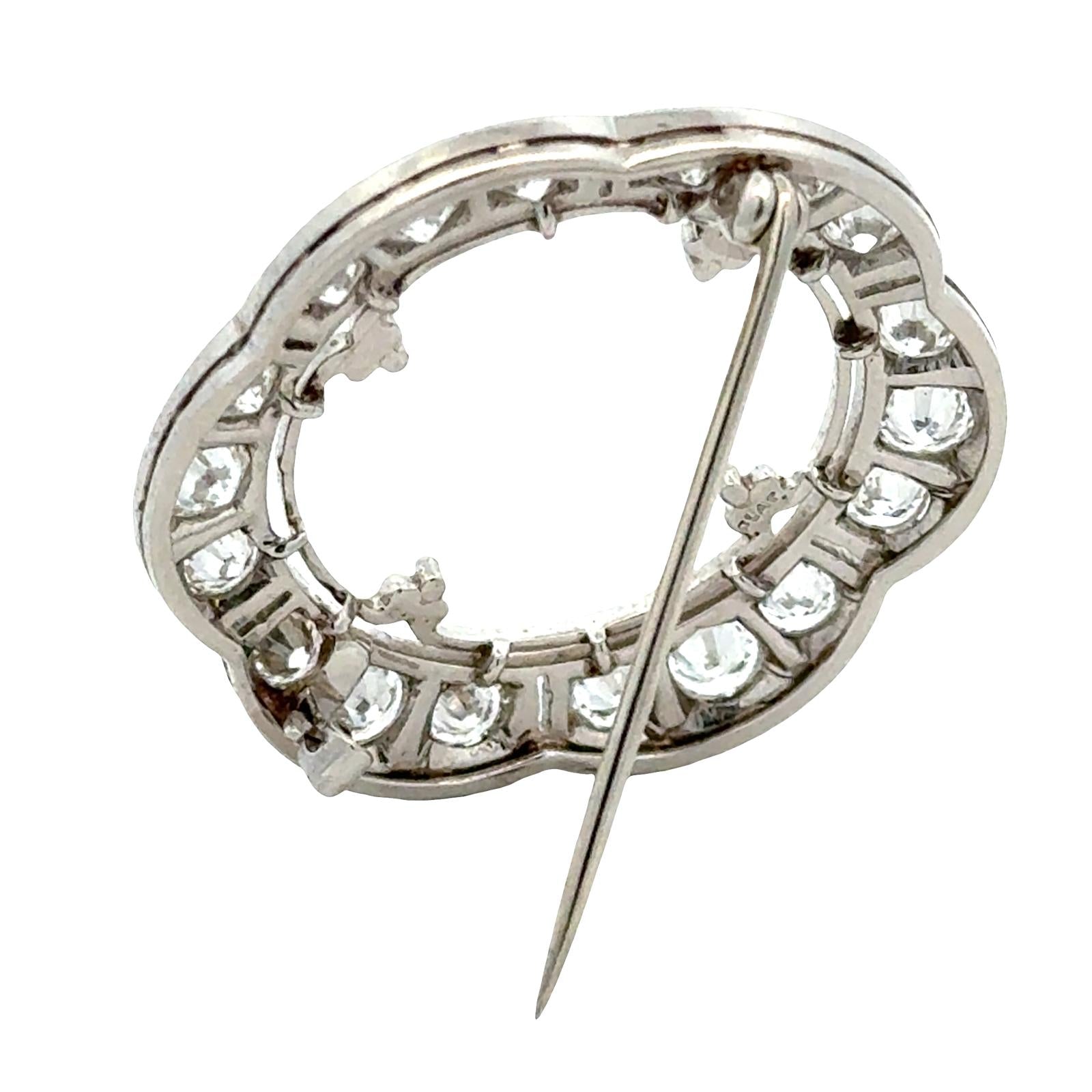 1950's Scalloped Round Brilliant Cut Diamond Platinum Circle Brooch