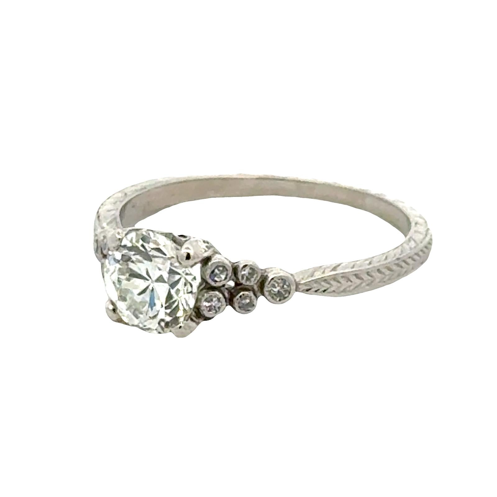 Old European Cut Diamond Platinum Vintage Engagement Ring