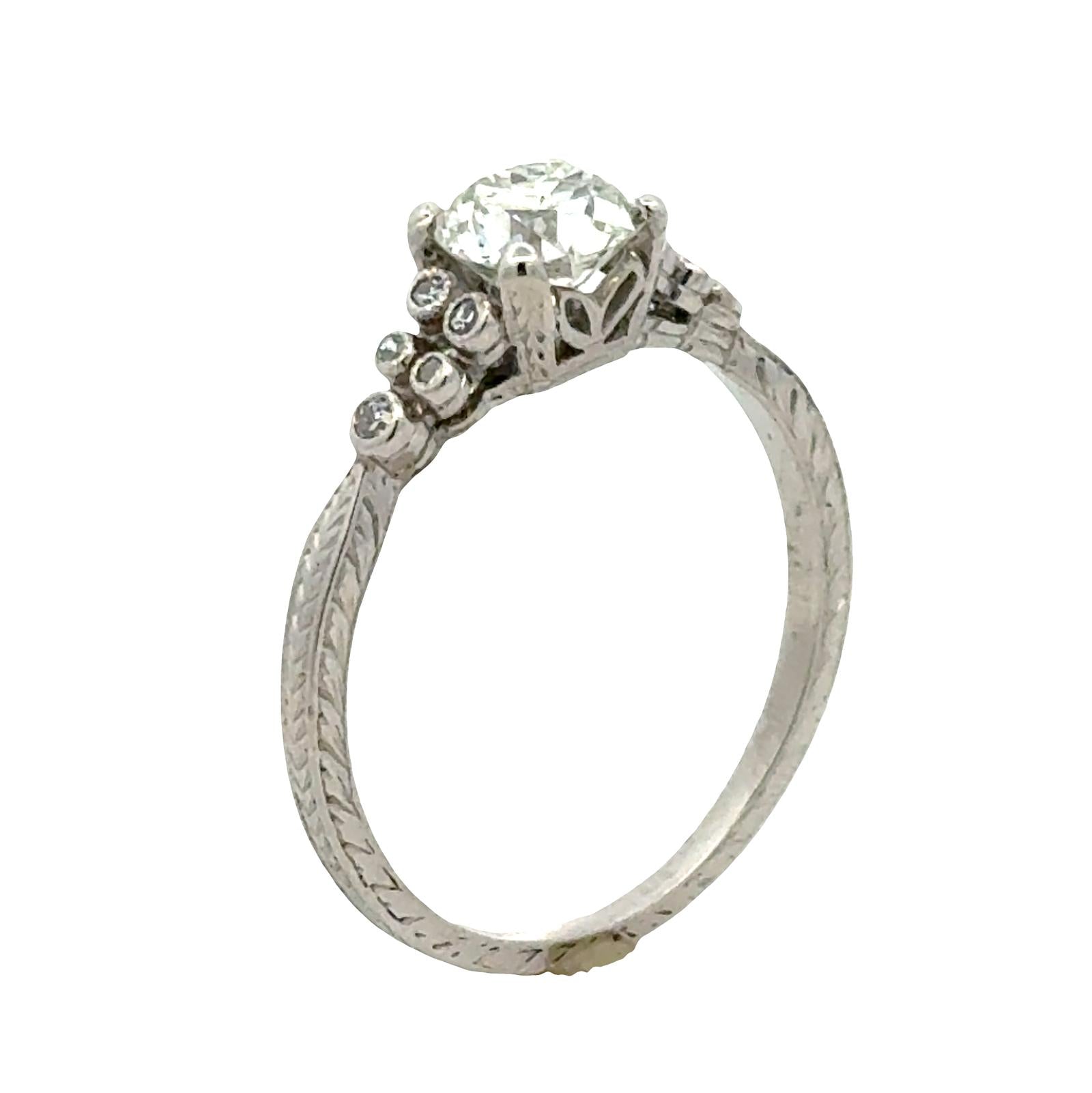Old European Cut Diamond Platinum Vintage Engagement Ring