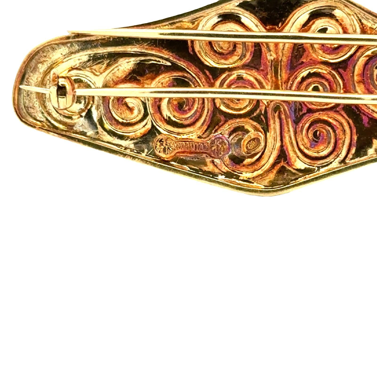 Zolotas 18 Karat Yellow Gold Vintage Scroll Design Brooch