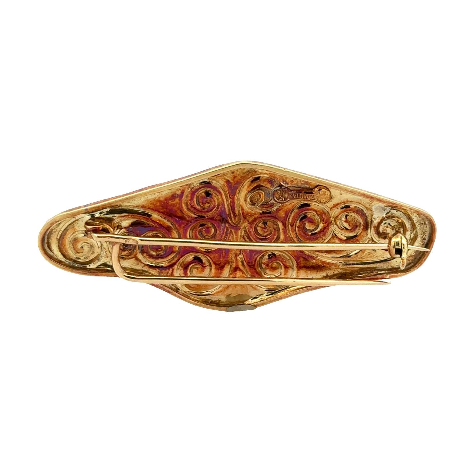 Zolotas 18 Karat Yellow Gold Vintage Scroll Design Brooch