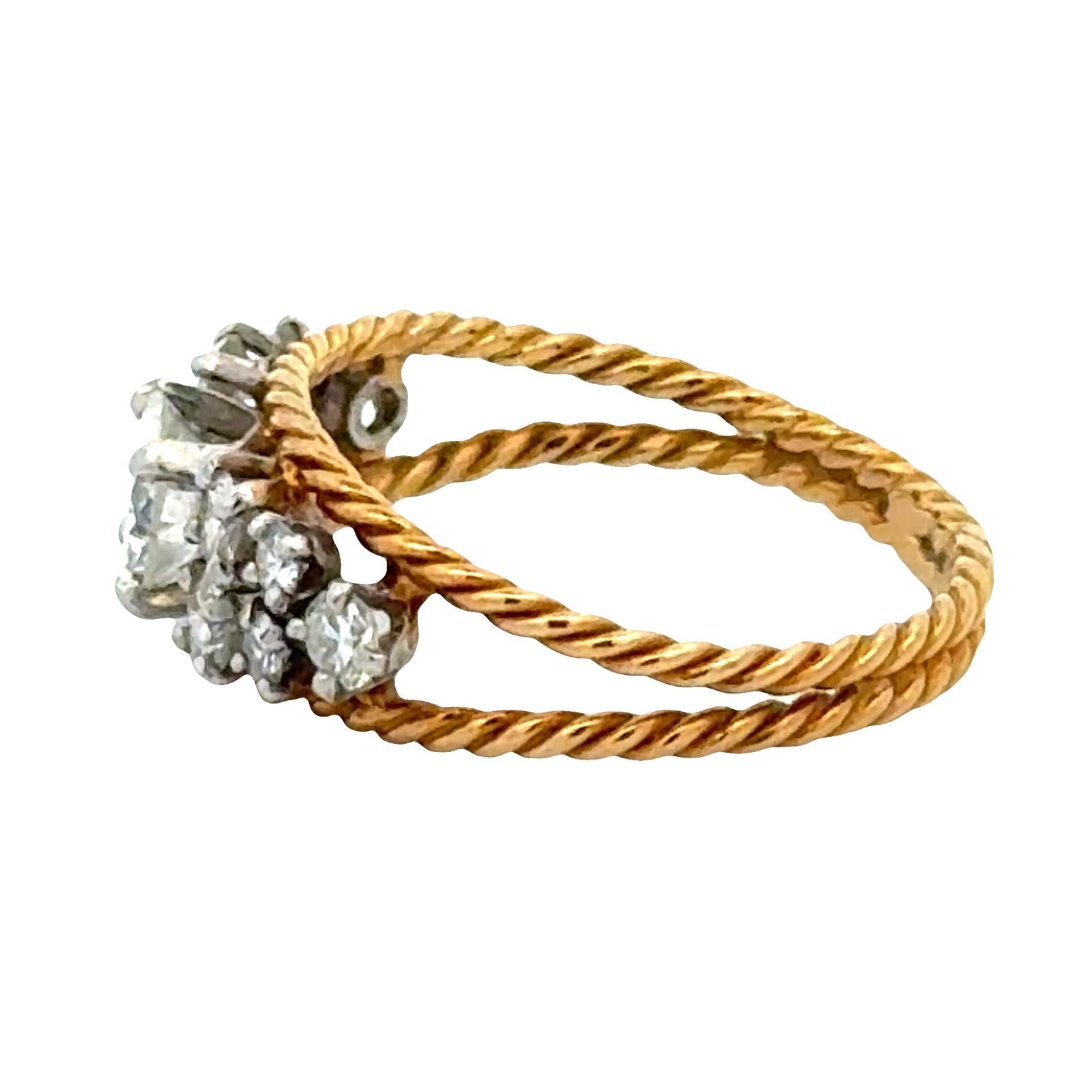 Diamond Two Tone 18 Karat Gold Twisted Cable Design Vintage Bang Ring