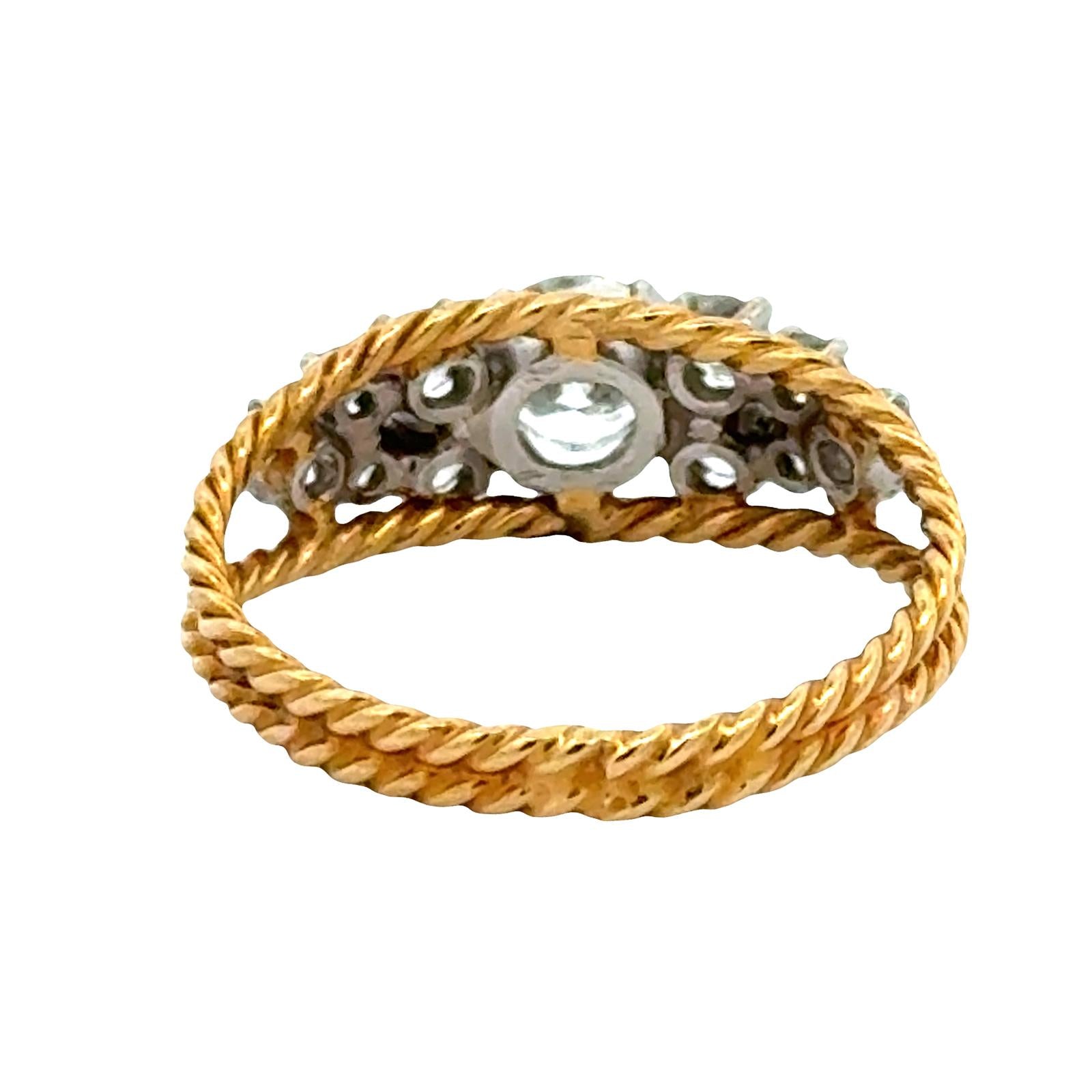 Diamond Two Tone 18 Karat Gold Twisted Cable Design Vintage Bang Ring